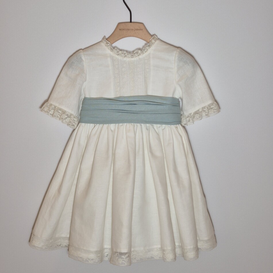 Vestido lino liso lazada verde 209€